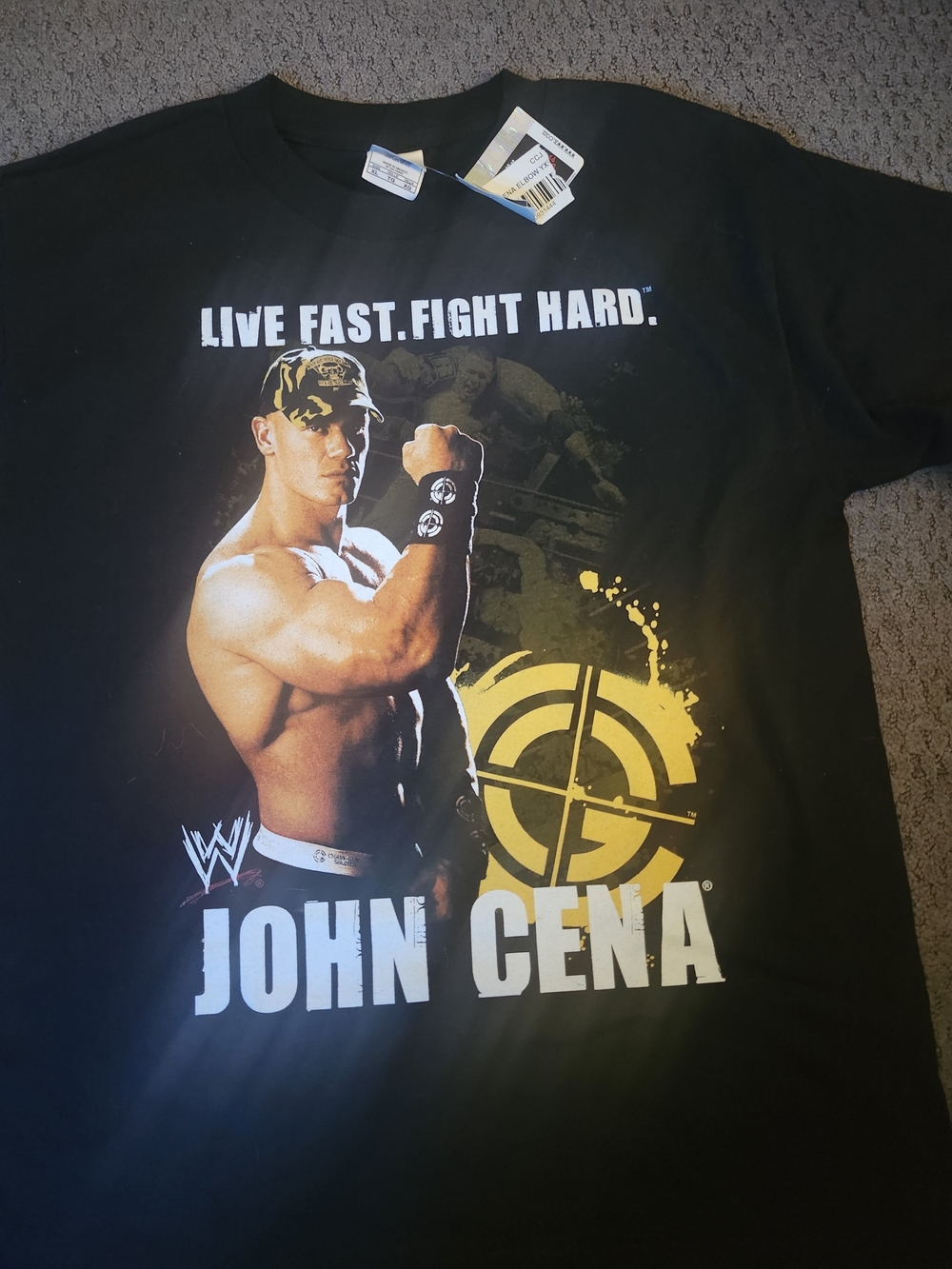 WWE John Cena Black Graphic Tee with Yellow Target